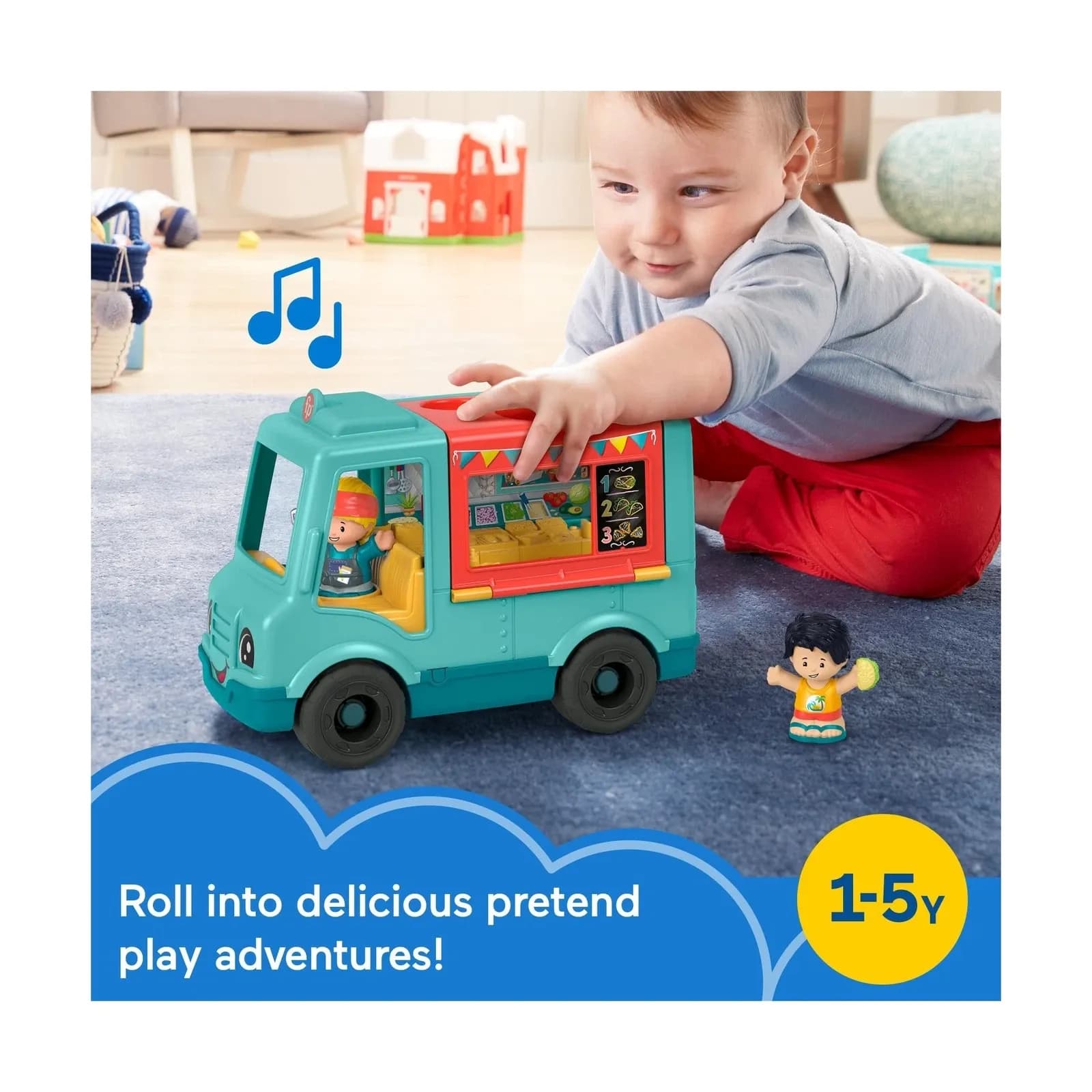 Camión de Comida Musical Little People Serve It Up Fisher-Price, Vehículo de Juguete para Niños Pequeños, Versión Multilingüe