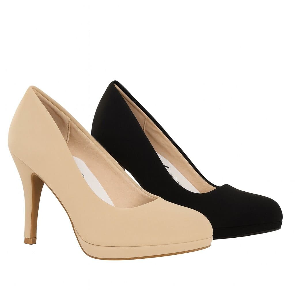 Tacones Clásicos de Punta Redonda (Beige y Negro)