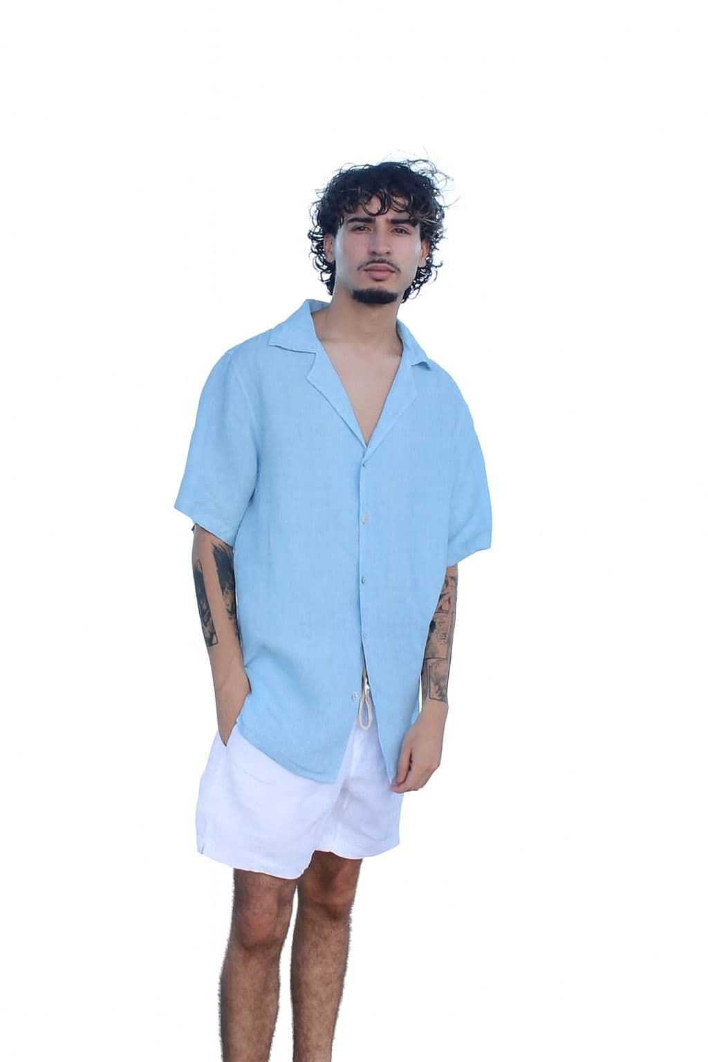 Camisa de Lino Italiano para Hombre – Azul Celeste