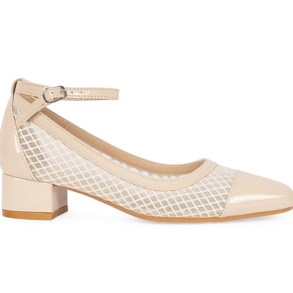 Zapatos Beige de Tacón Bajo con Malla – Tallas 6 a 11