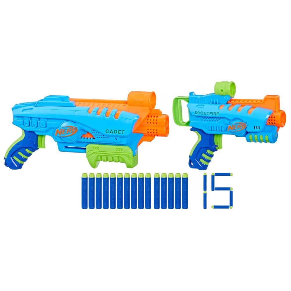 Nerf Elite Junior Ultimate Starter Set (Set de Inicio Definitivo), 2 Lanzadores, 15 Dardos Nerf Elite