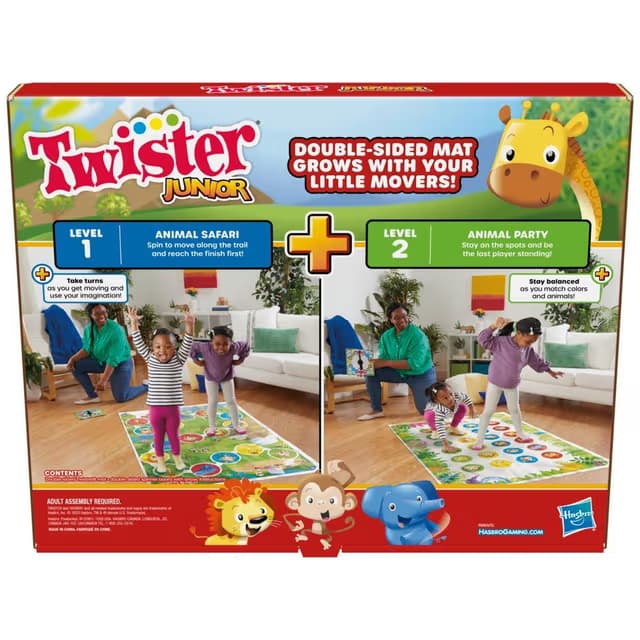 Juego Twister Junior, Tapete de Aventura Animal de 2 Caras, Juego para 2 a 4 Jugadores, Edades de 3 Años en Adelante