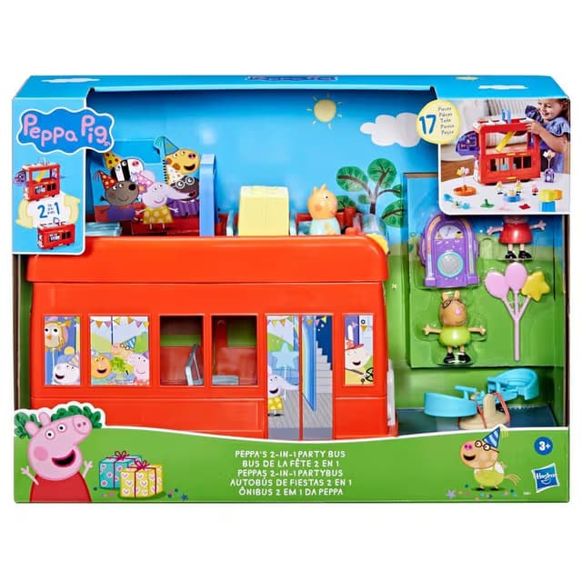 Juguetes Peppa Pig: Set de Juego Autobús de Fiesta 2 en 1 de Peppa, con 3 Figuras, Juguetes Preescolares para Mayores de 3 Años