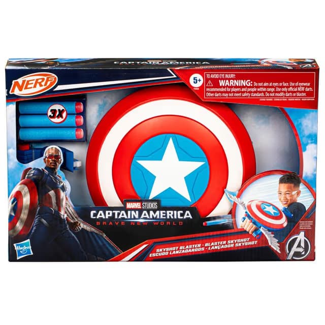 Lanzador NERF Skyshot de Captain America Brave New World, Juguete de Rol de Escudo