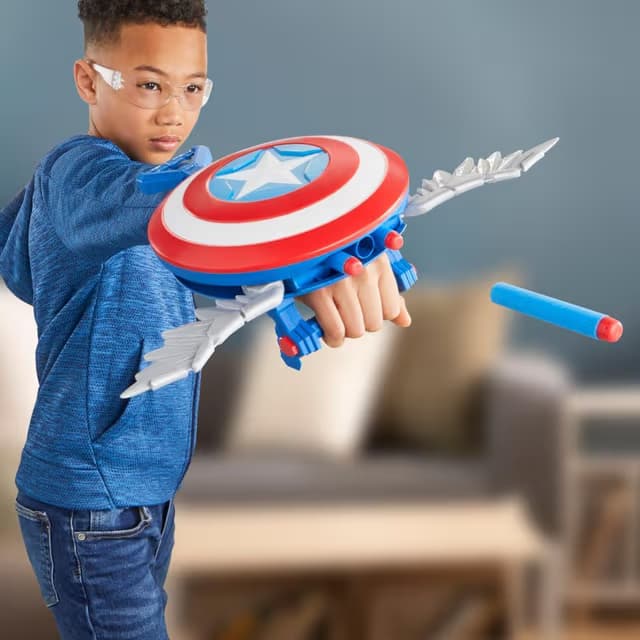 Lanzador NERF Skyshot de Captain America Brave New World, Juguete de Rol de Escudo