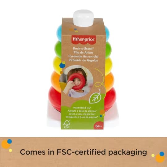 Juguete Apilable de Anillos Fisher-Price Rock-A-Stack para Bebés, Hecho de Materiales de Origen Vegetal