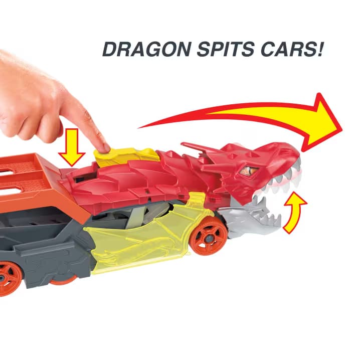 Transportador Lanzador de Dragón Hot Wheels City, que lanza autos por la boca - Miniatura 3