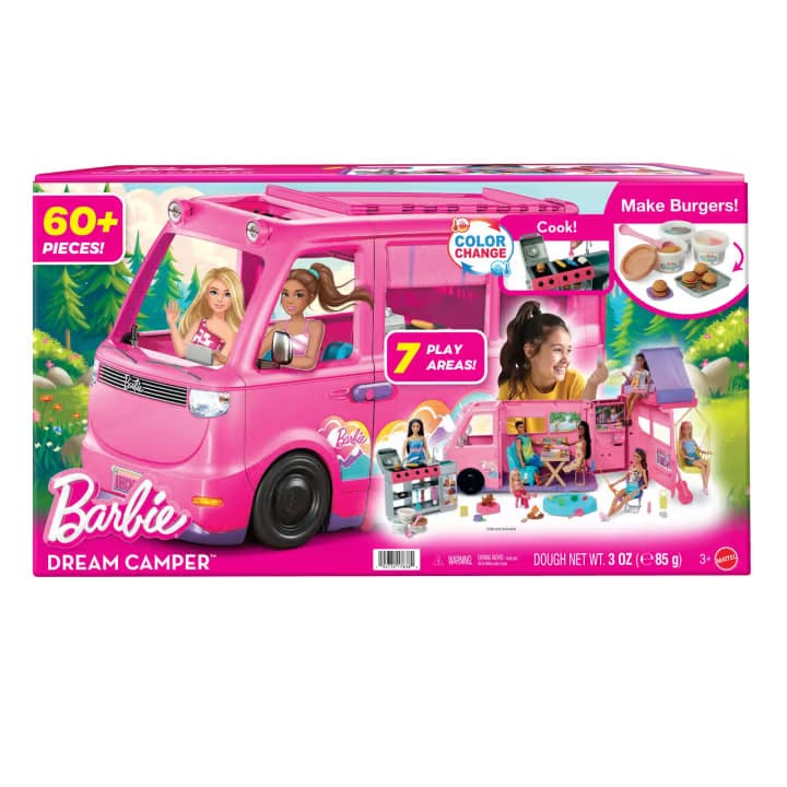 Set de Juego Autocaravana de Ensueño Barbie con Tienda en el Techo, Parrilla de BBQ con Función de Cambio de Color y Más de 60 Accesorios