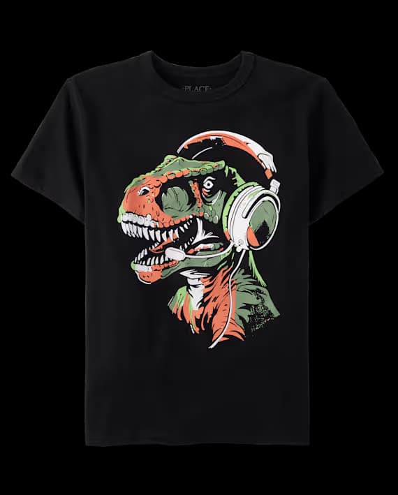 The Children’s Place Camiseta Gráfica Dino Gamer para Niño – Negra Tallas XS–XL