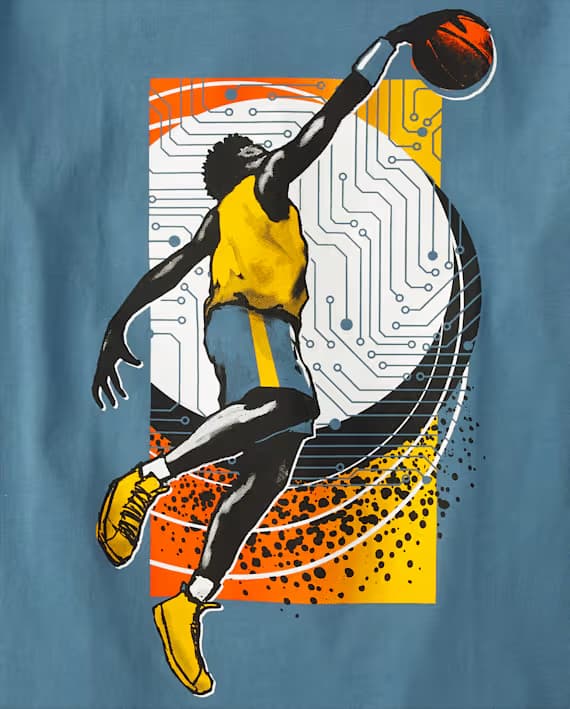 The Childrens Place Camiseta Gráfica de Baloncesto para Niño – Azul Tallas XS–XL