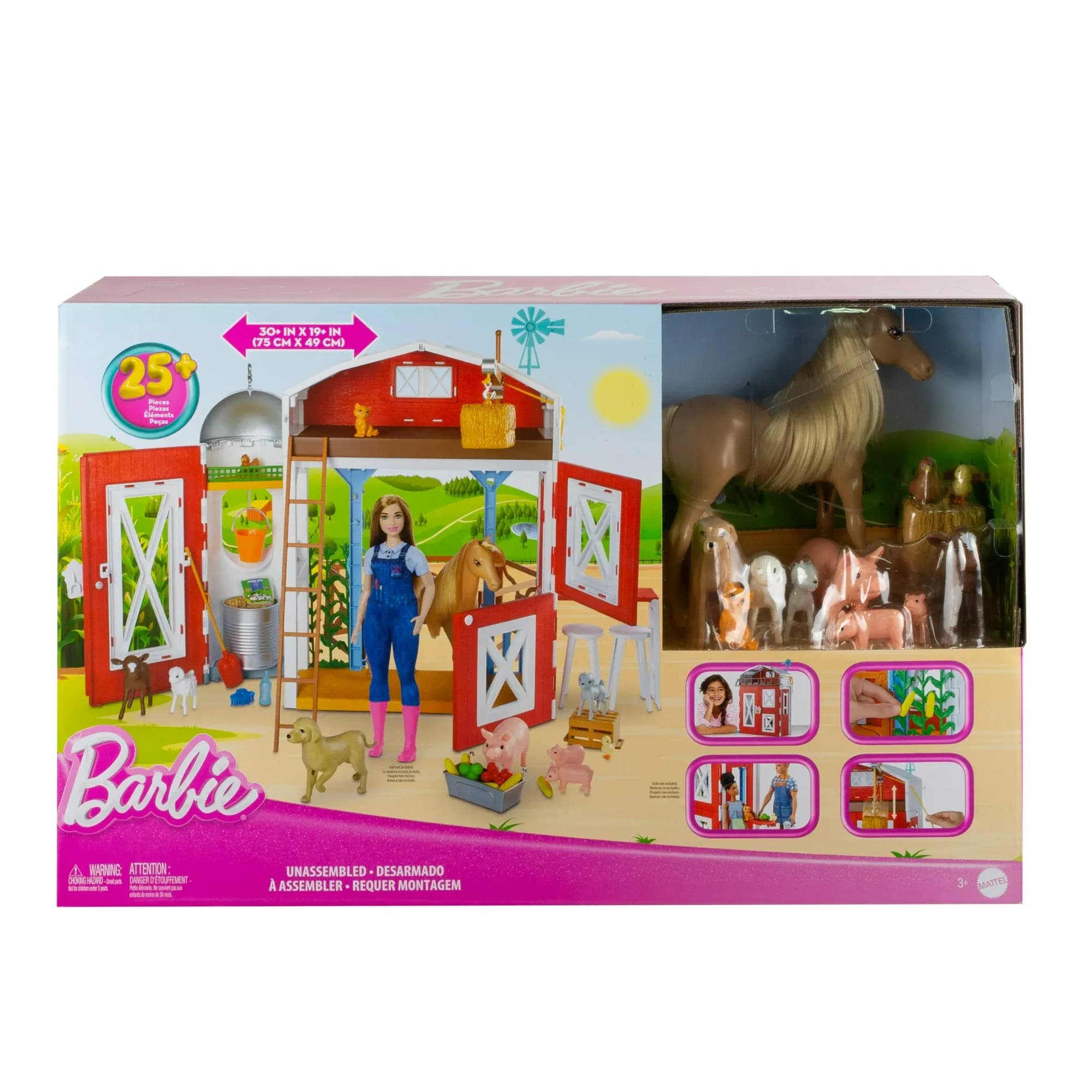 Set de Juego Granja de Caballos Barbie con Más de 25 Accesorios de Alimentación y Aseo