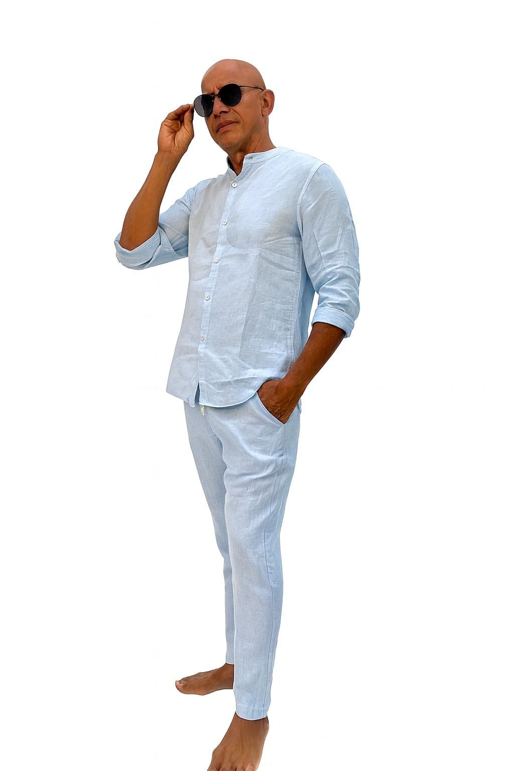 Conjunto de Lino Italiano Premium – Camisa y Pantalón Celeste