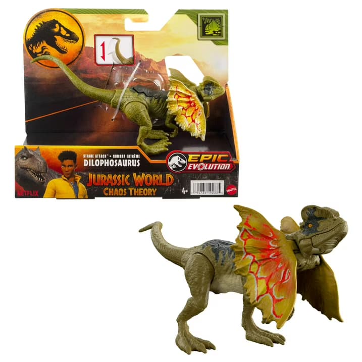 Figura de Acción Dinosaurio Jurassic World Strike Attack Dilophosaurus con Acción de Golpe Único