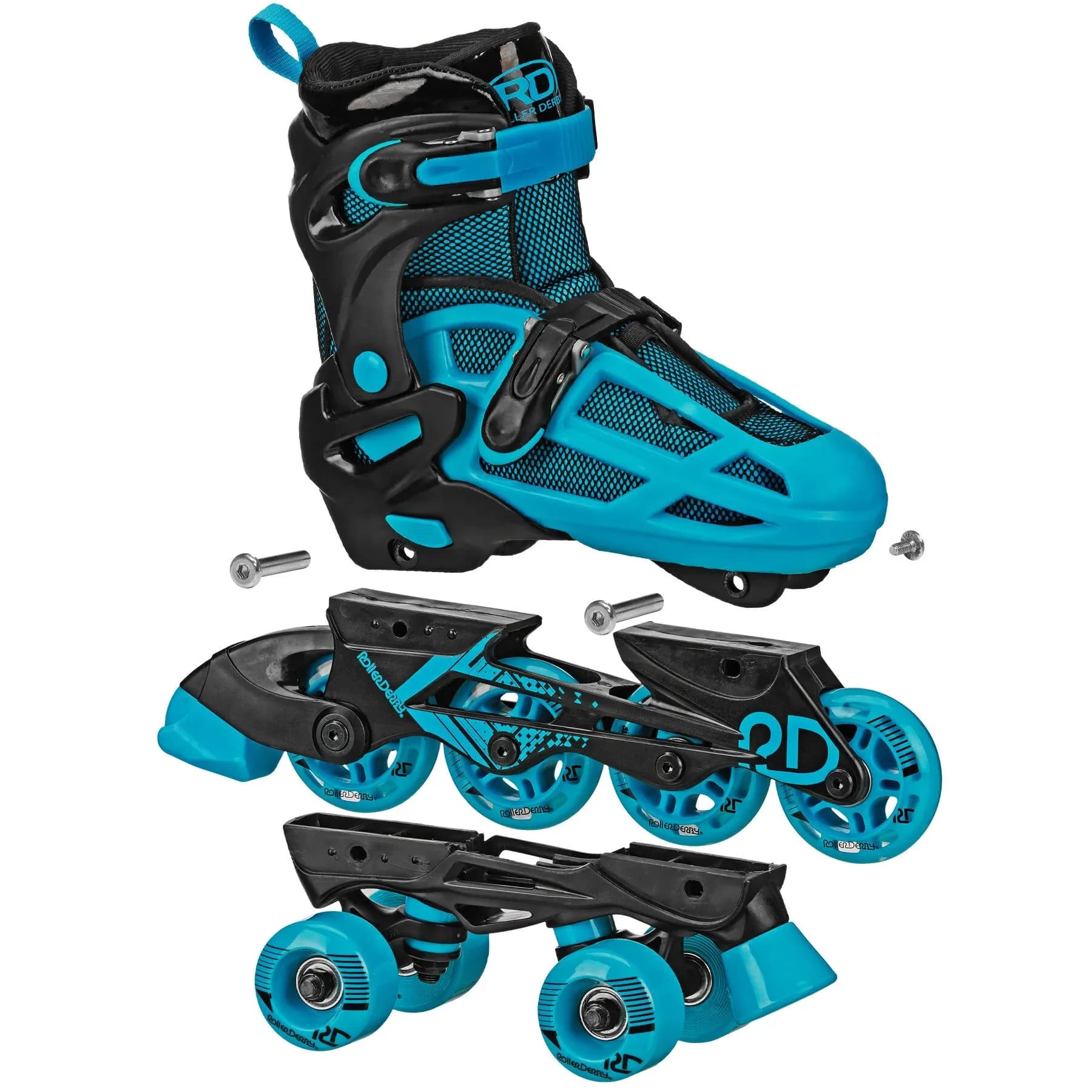Patines Ajustables 2 en 1 Roller Derby Falcon para Niño, Patines en Línea y Quad, Negro/Azul (Talla 3-6)
