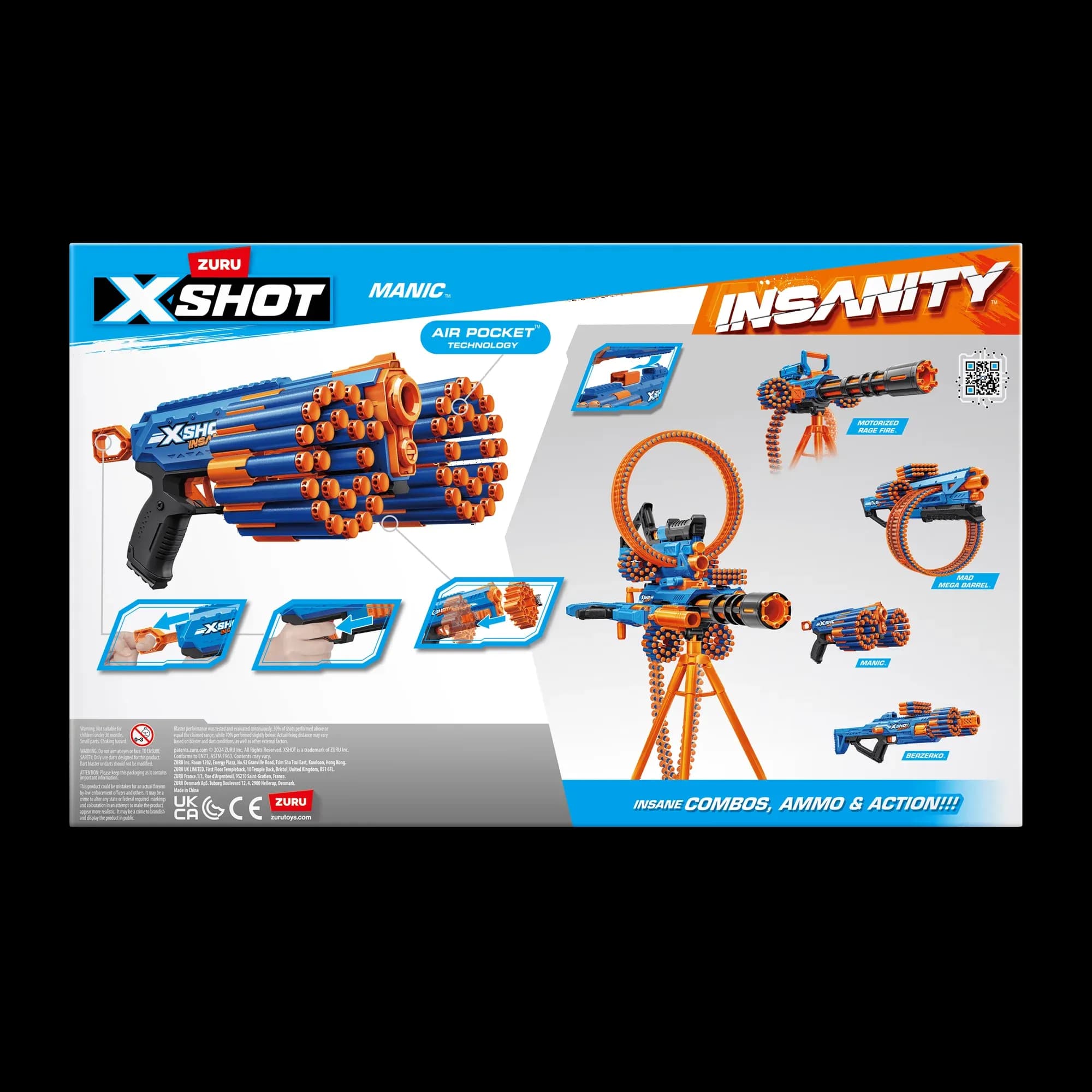 Pistola de Dardos de Plástico XSHOT Insanity Manic, Tecnología Air Pocket, Juguete Exterior de ZURU - Miniatura 3
