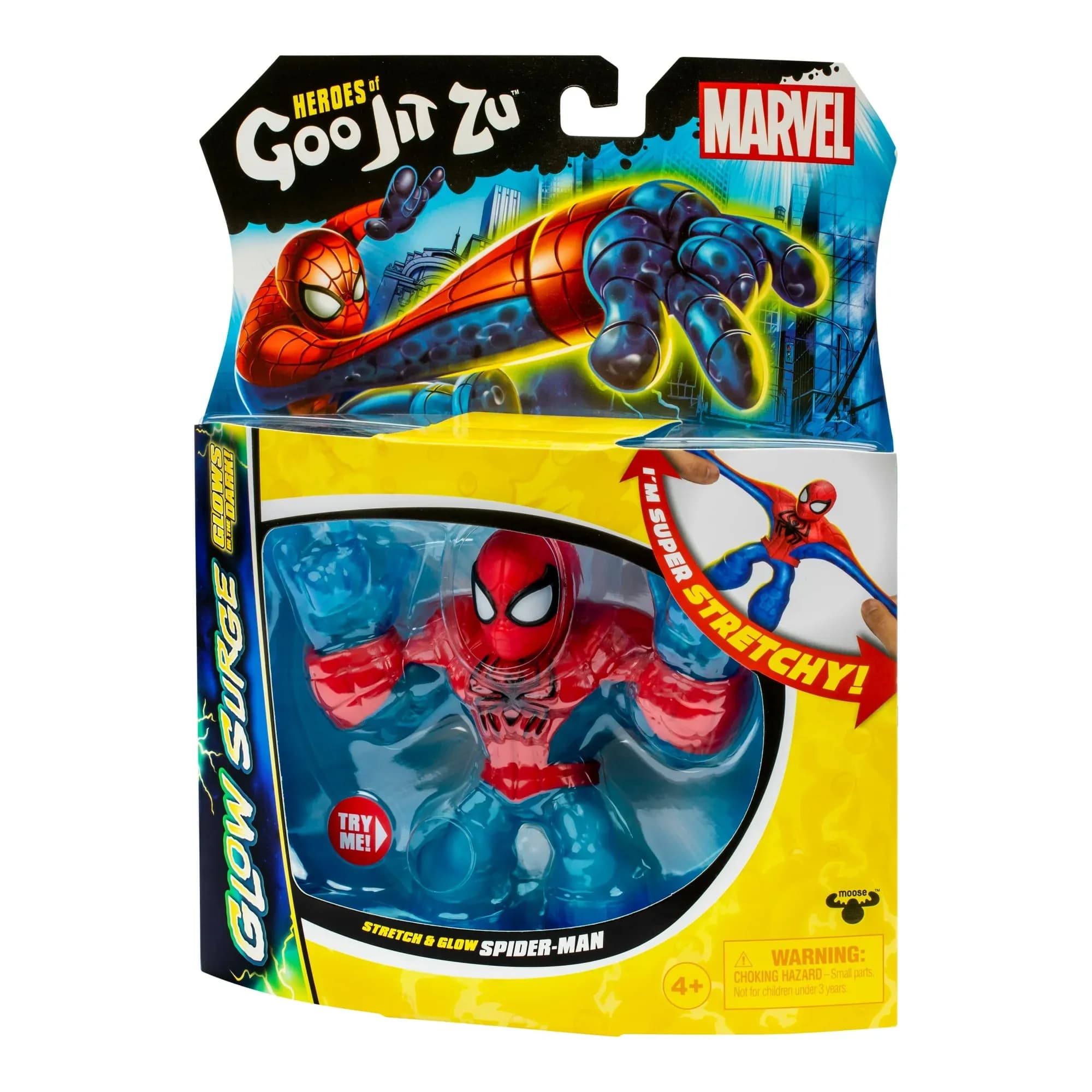 Figura de Acción Heroes of Goo Jit Zu GLOW SURGE Spider-Man, Héroe Elástico Relleno de Goo