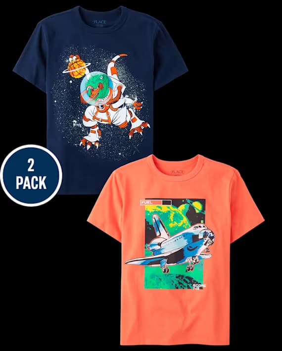 The Children’s Place Pack de 2 Camisetas Gráficas Space Dino para Niño – Multicolor Tallas XS–XL
