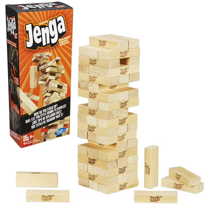 Juego Clásico Jenga con Bloques de Madera Maciza Genuina para Niños de 6 Años en Adelante
