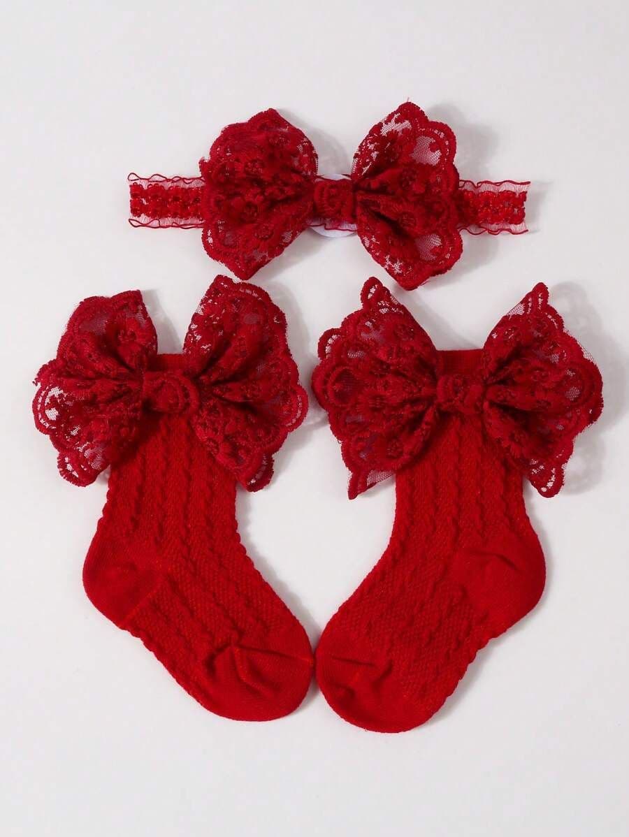 Set de 1 Diadema con Lazo de Princesa + 1 Par de Medias Transpirables con Lazo para Bebé – Regalo de Cumpleaños / San Valentín