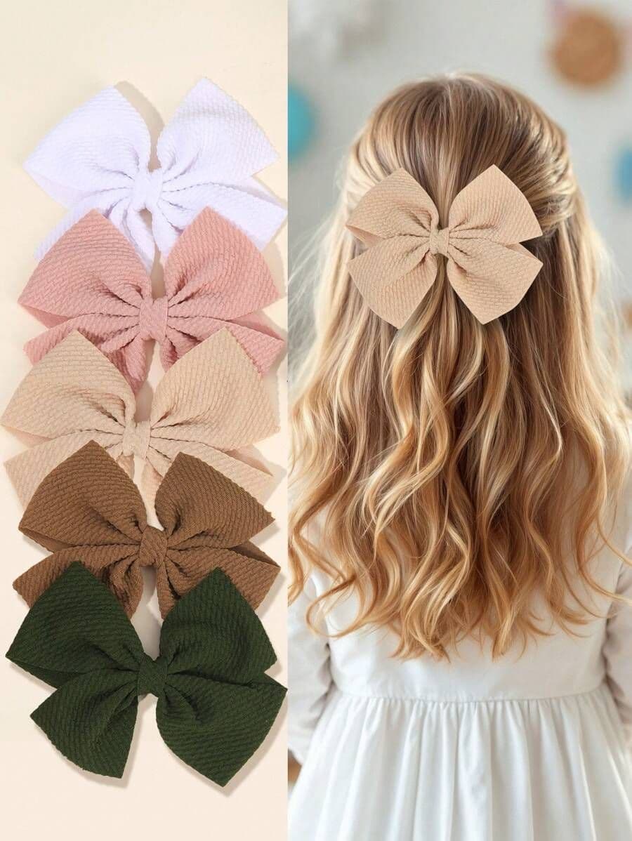Set de 5 Ganchos para el Cabello con Lazos de Color Sólido para Niñas