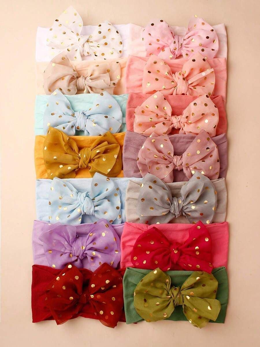 Set de 14 Cintas para Bebé con Lazo Metálico en Colores Sólidos