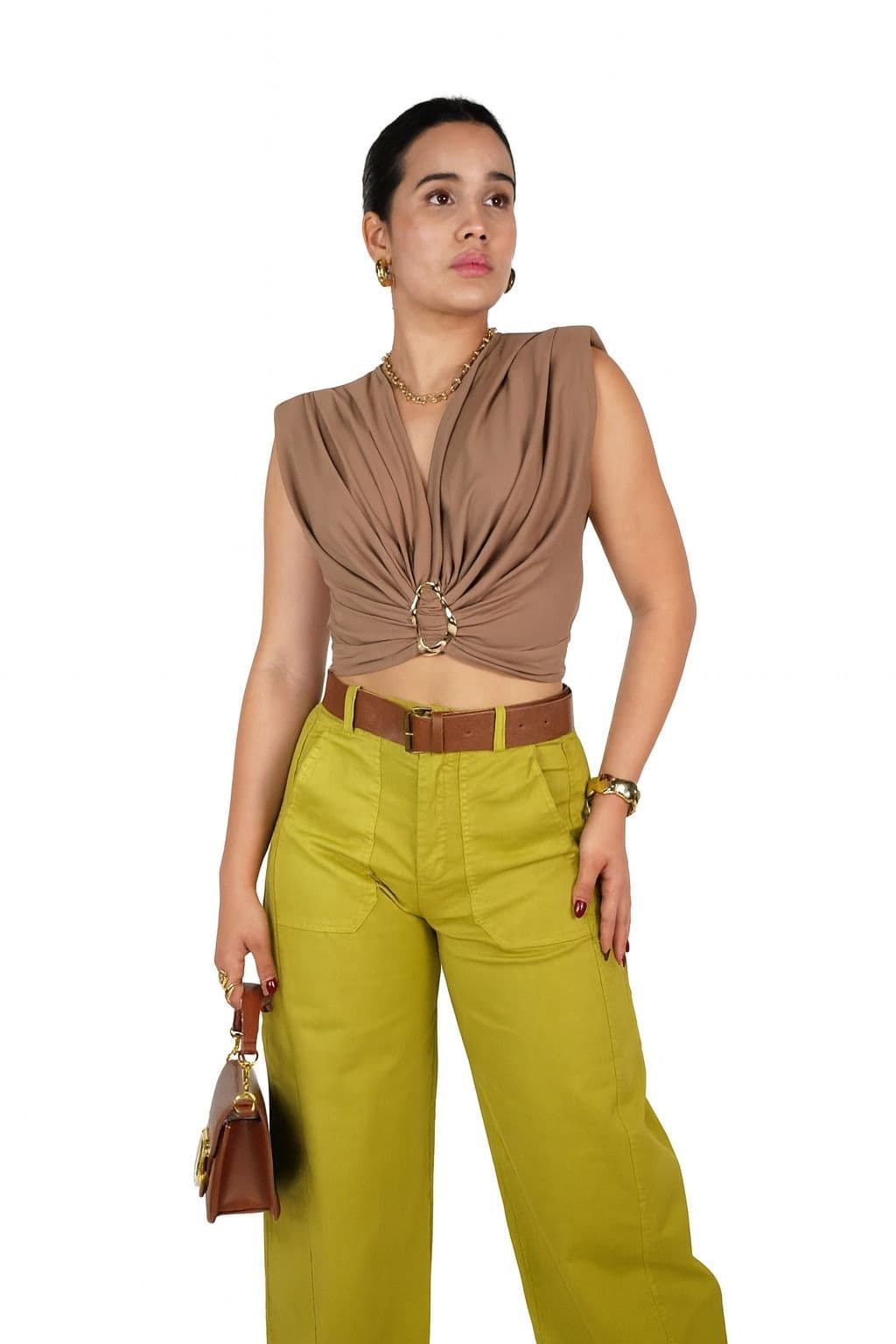 Top Draped Elegante con Anillo Central – Tela Premium