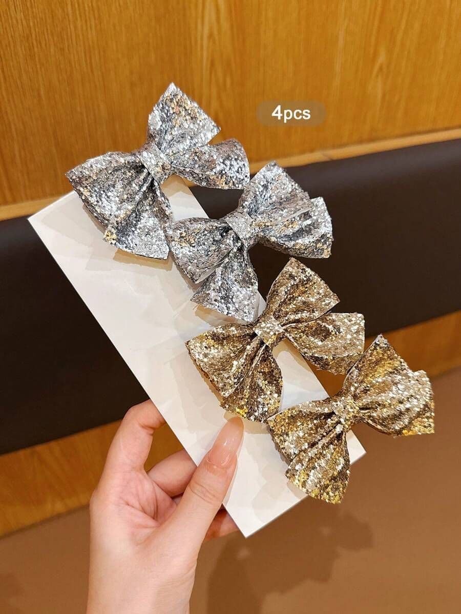 Set de 4 Ganchos para el Cabello con Lazos – Estilo Dulce y Perfectos para Uso Diario