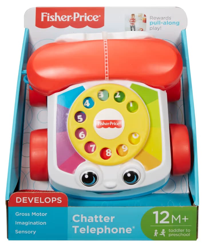 Juguete de Arrastre para Bebés y Niños Pequeños Teléfono Fisher-Price Chatter Telephone con Disco Giratorio