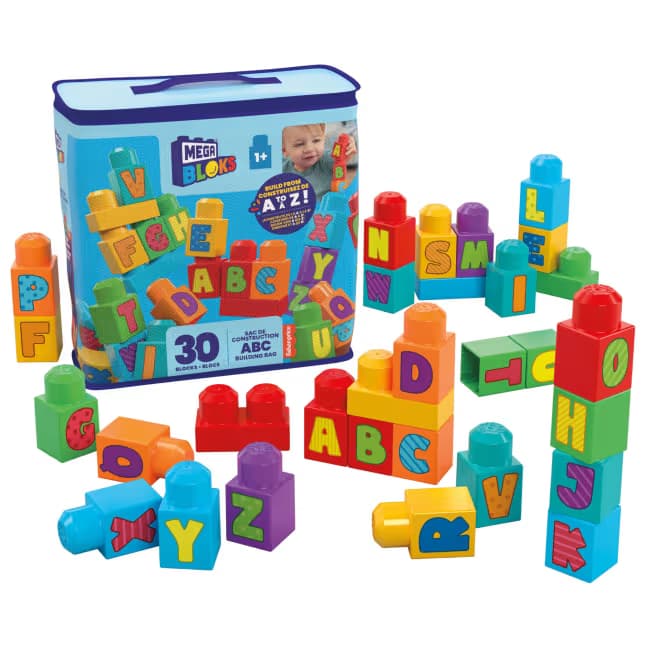 Bolsa de Bloques de Construcción ABC MEGA Bloks Fisher-Price con Almacenamiento (30 Piezas) Para Niños Pequeños