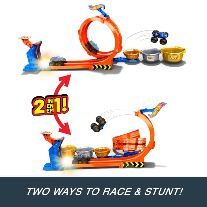 Pista de Juego Desafío del Trofeo de Bucle y Giro Hot Wheels Monster Trucks y Camión de Juguete Bigfoot de Fundición