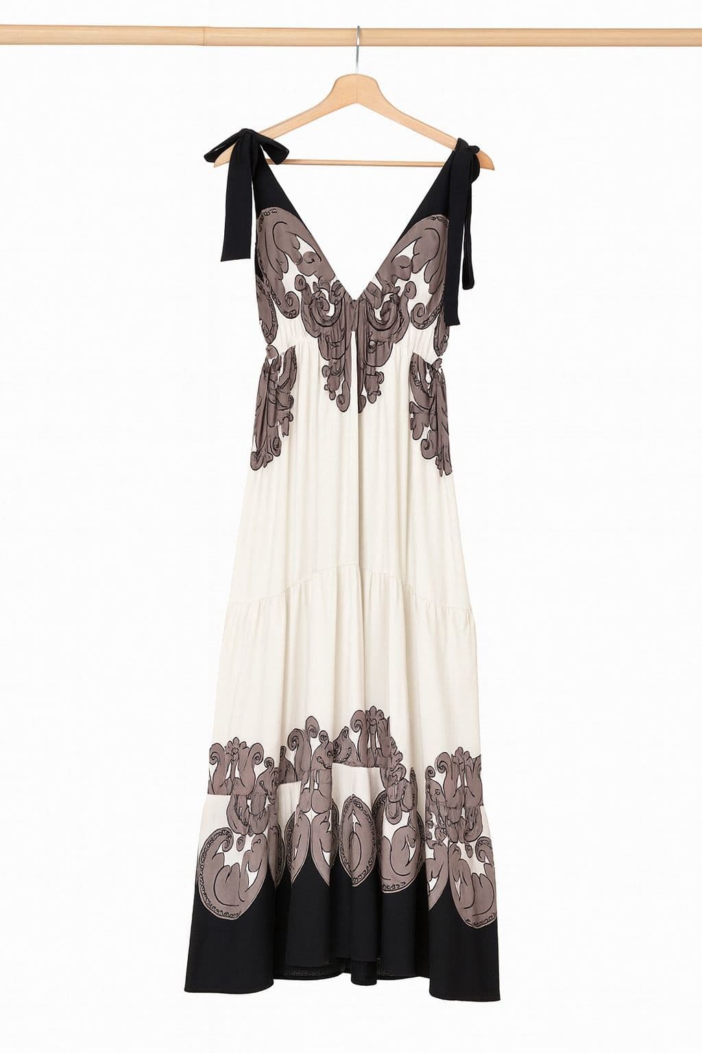 Vestido Largo Estampado – Lazo en Hombros