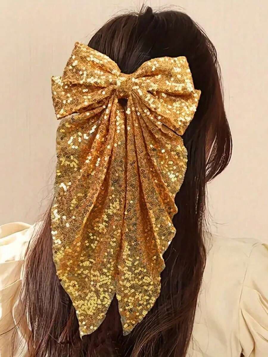 Gancho para el Cabello con Lazo de Lentejuelas – Accesorio de Cola de Caballo con Cinta, Estilo Femenino