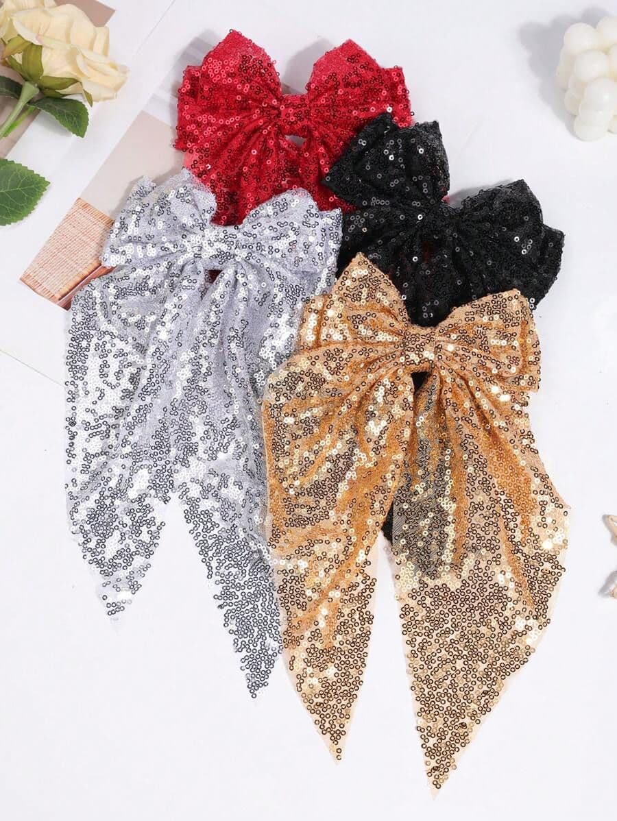 Gancho para el Cabello con Lazo de Lentejuelas – Accesorio de Cola de Caballo con Cinta, Estilo Femenino