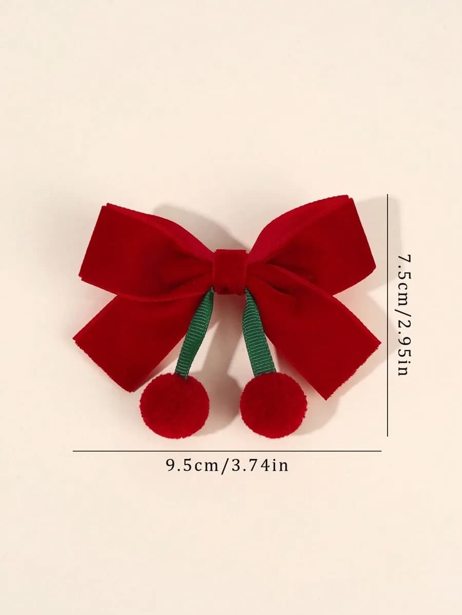 Ganchos para el Cabello con Lazo de Cereza y Borla para Niñas – Color Rojo